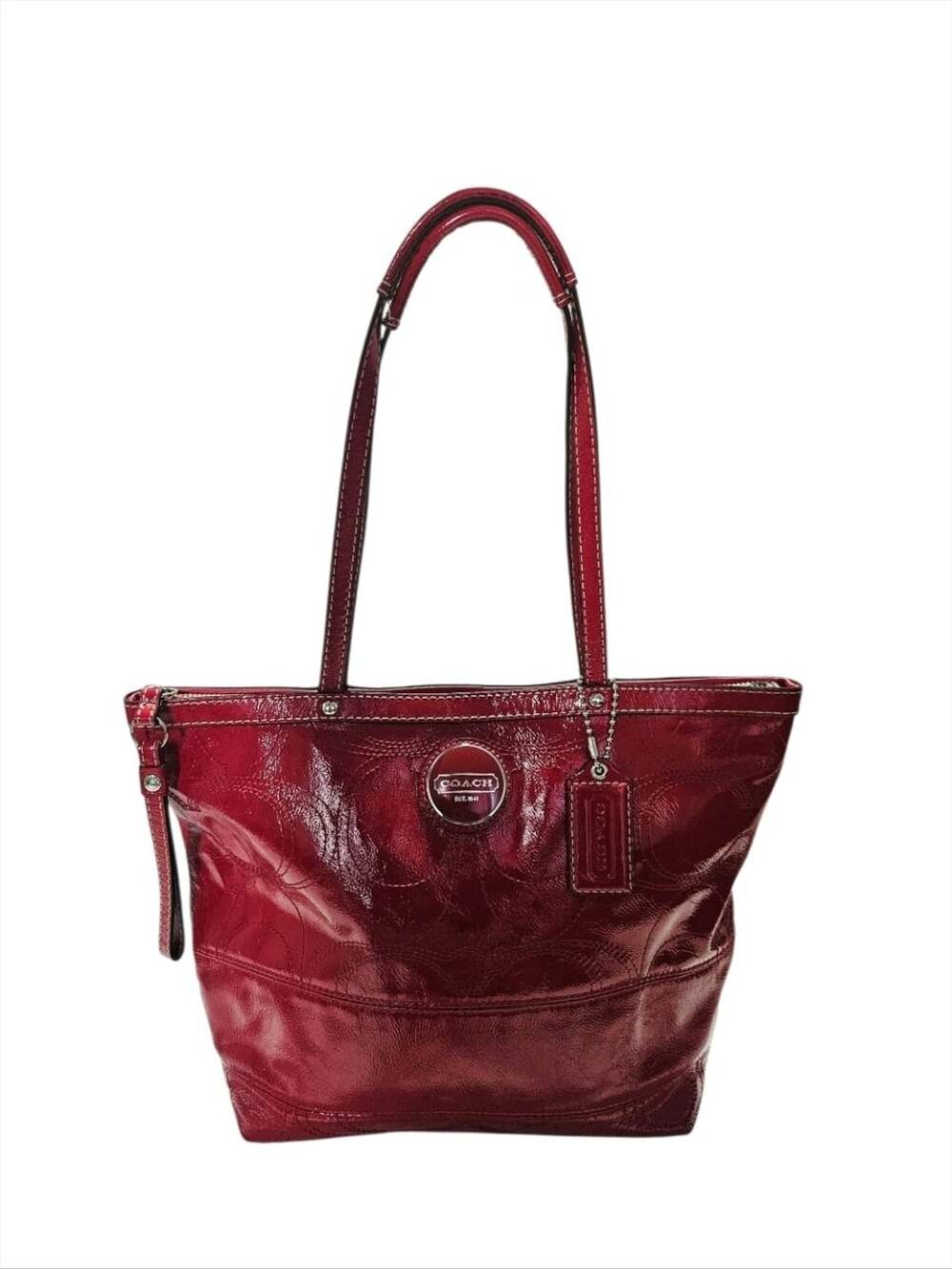 Coach Red Patent Leather Signature C Tote Shoulder Bag F15142